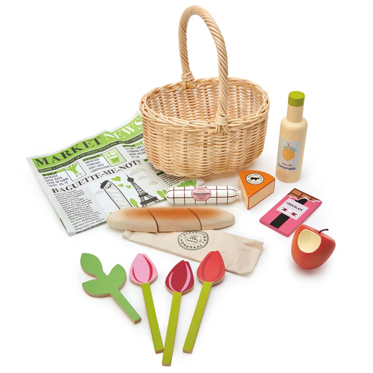 Tender Leaf Toys Wicker Shopping Basket Set Little Surprise