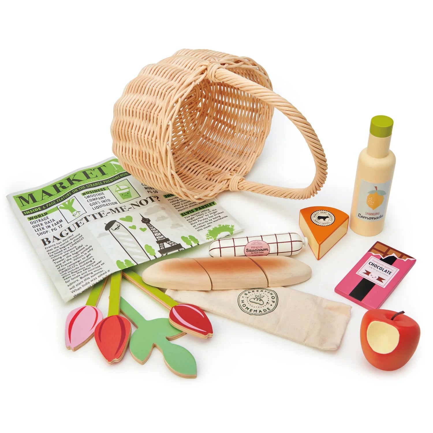 Tender Leaf Toys Wicker Shopping Basket Set Little Surprise